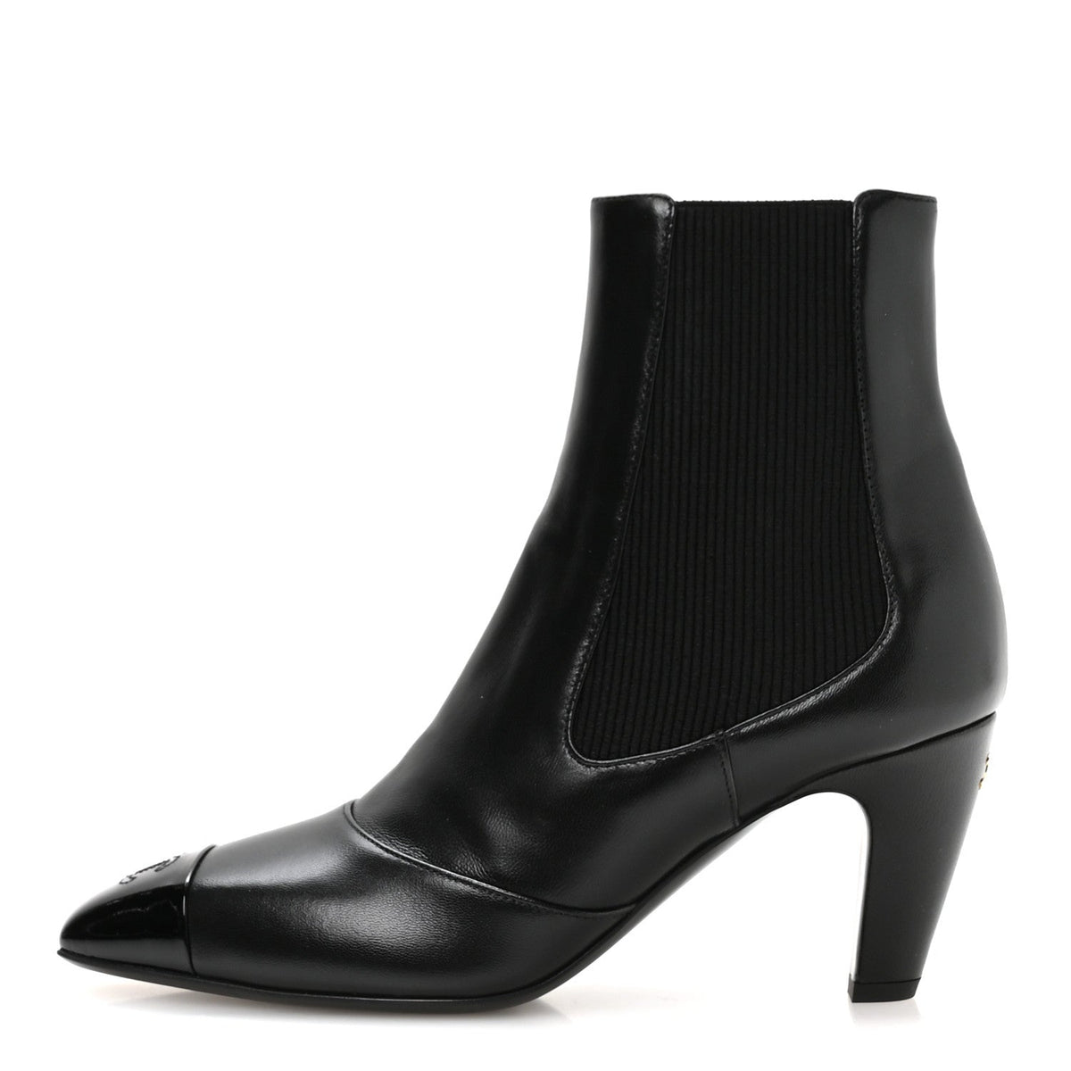 Lambskin Patent Calfskin CC Cap Toe Short Boots Black