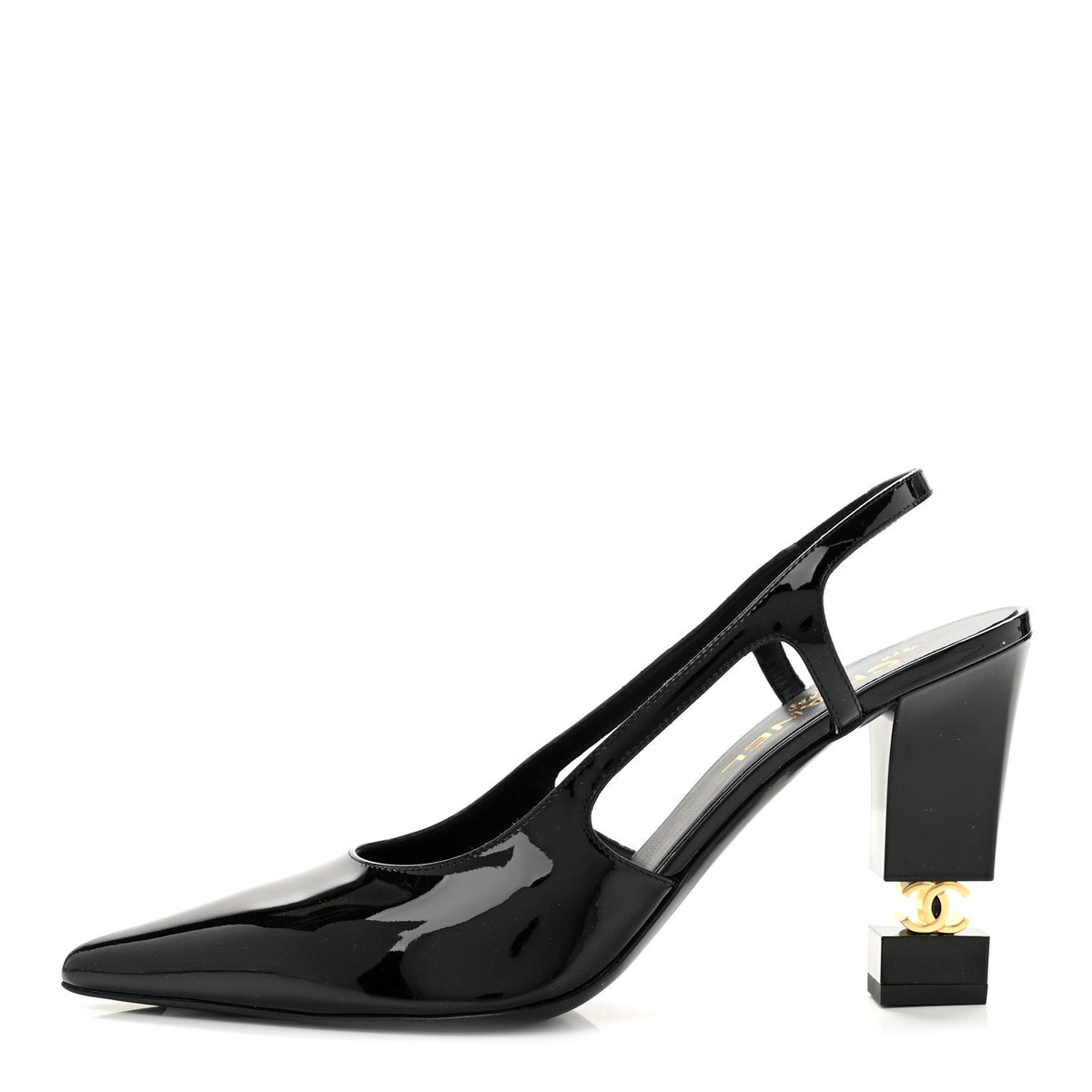 Patent Calfskin Slingback CC Cutout Pumps Black