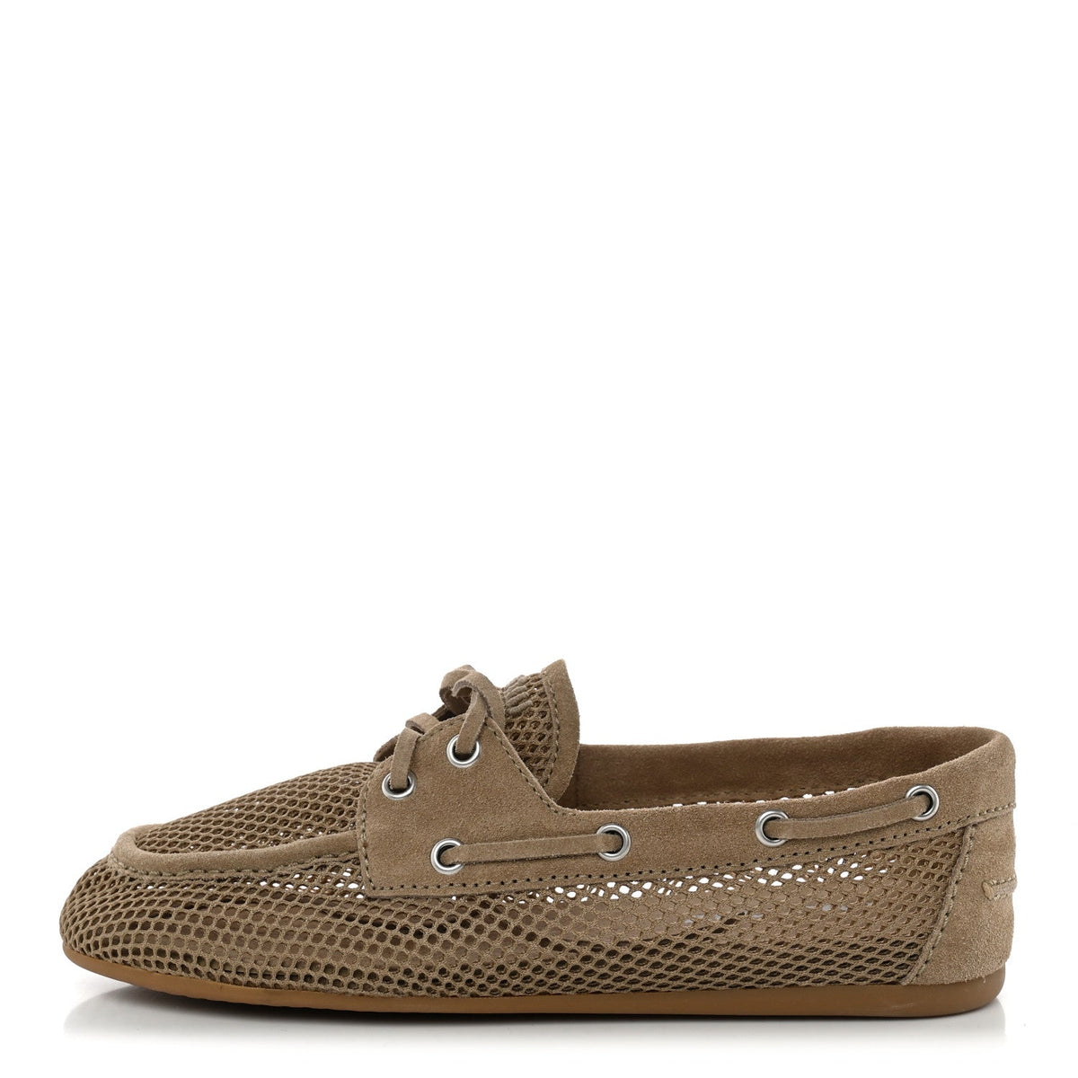 Miu Miumesh Suede Deck Loafers Desert Beige