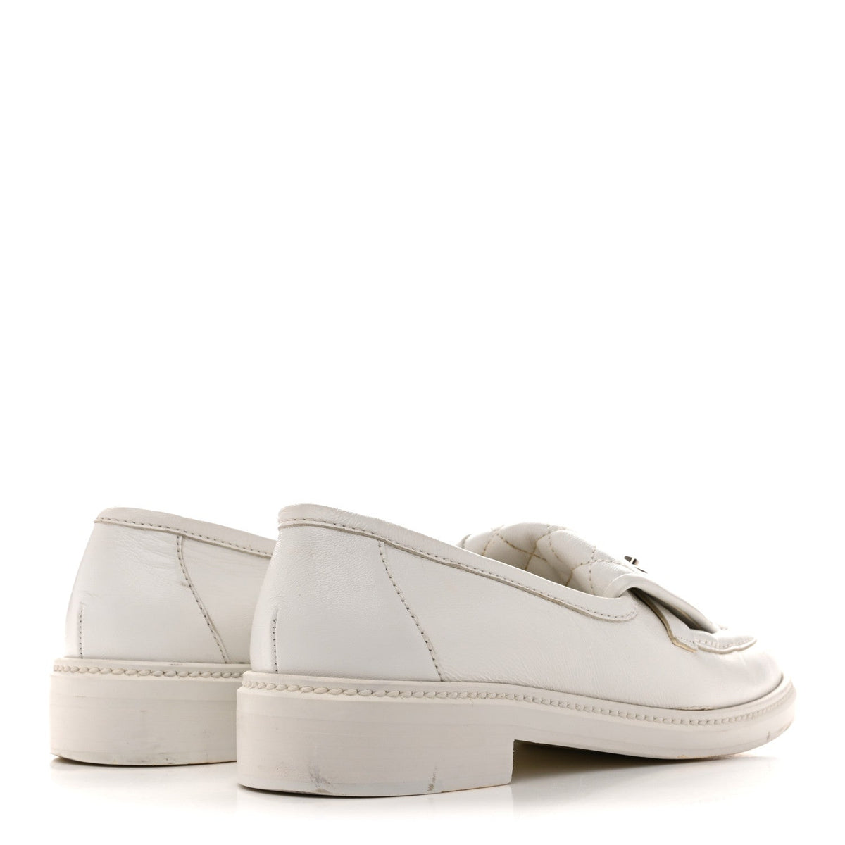 Chanel Shiny Lambskin Women's Quilted CC Turnlock Loafers 40 White