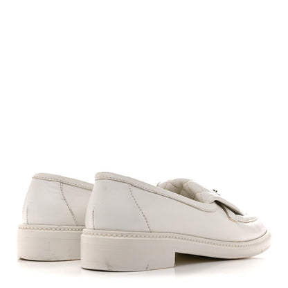 Chanel Shiny Lambskin Women's Quilted CC Turnlock Loafers 40 White