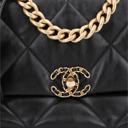 Medium Quilted Lambskin Flap Shoulder Bag - Black