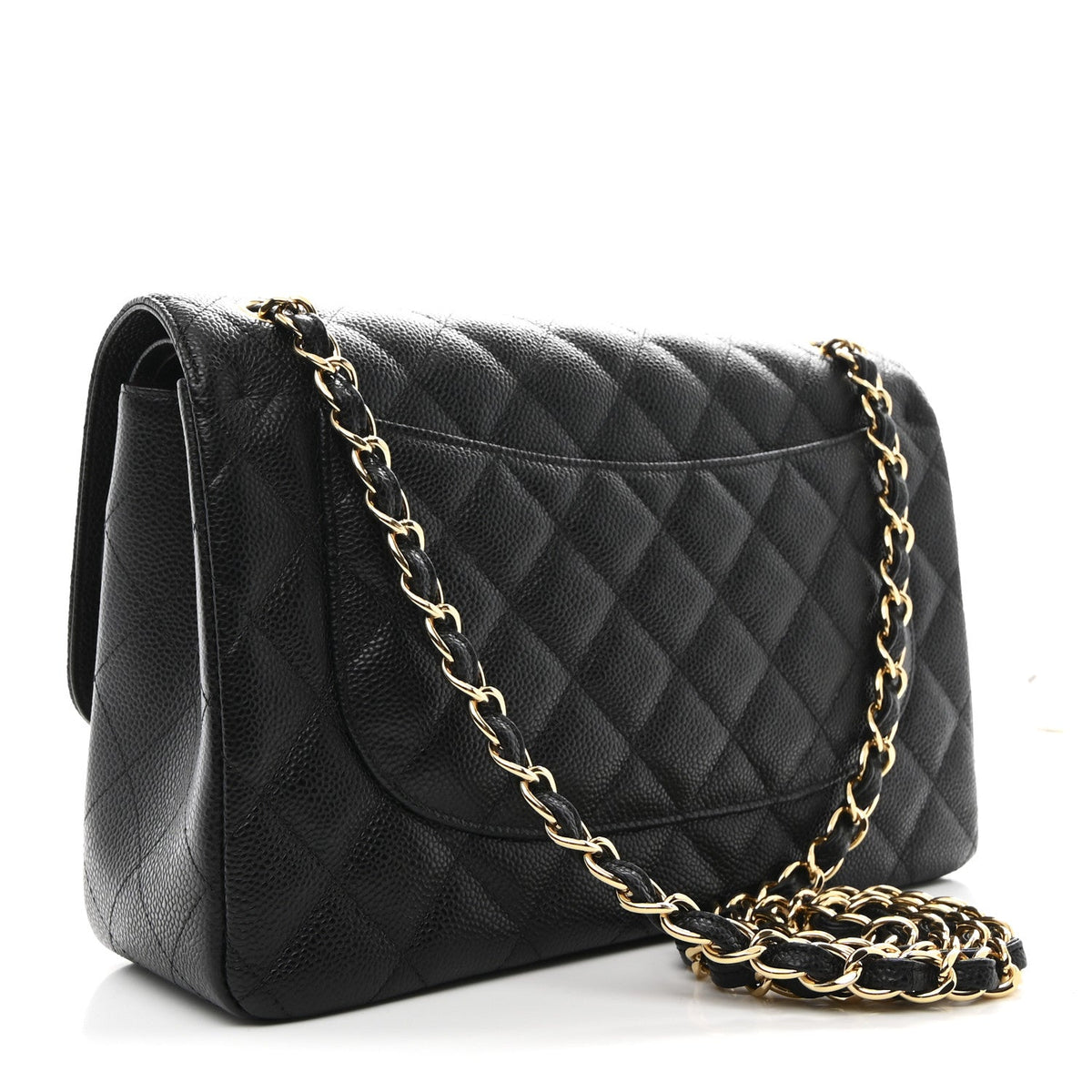 Quilted Caviar Flap Shoulder Bag - Black