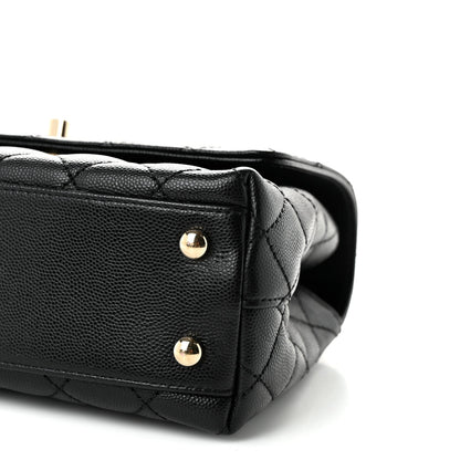 Mini Quilted Caviar Flap Shoulder Bag - Black