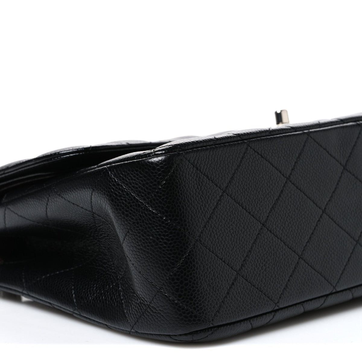 Quilted Caviar Flap Shoulder Bag - Black