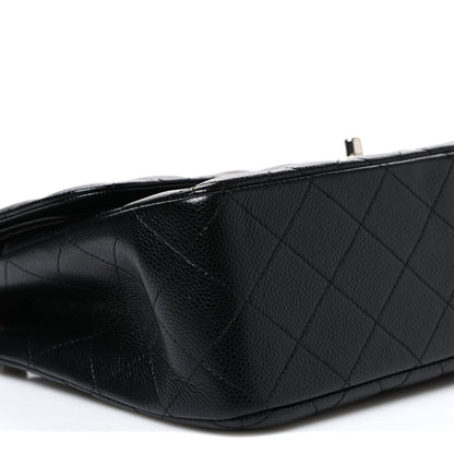Quilted Caviar Flap Shoulder Bag - Black