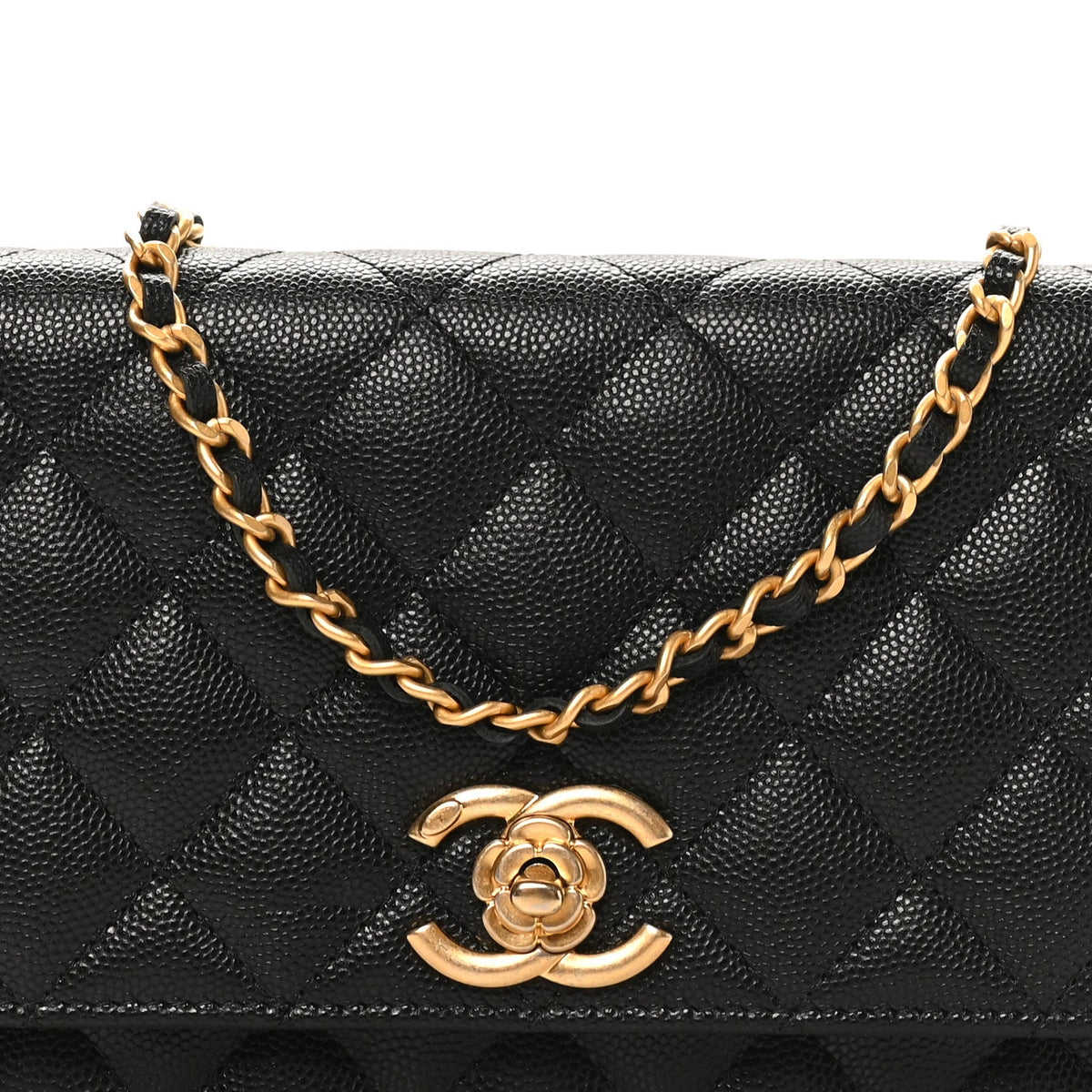 Quilted Caviar Wallet Bag - Black