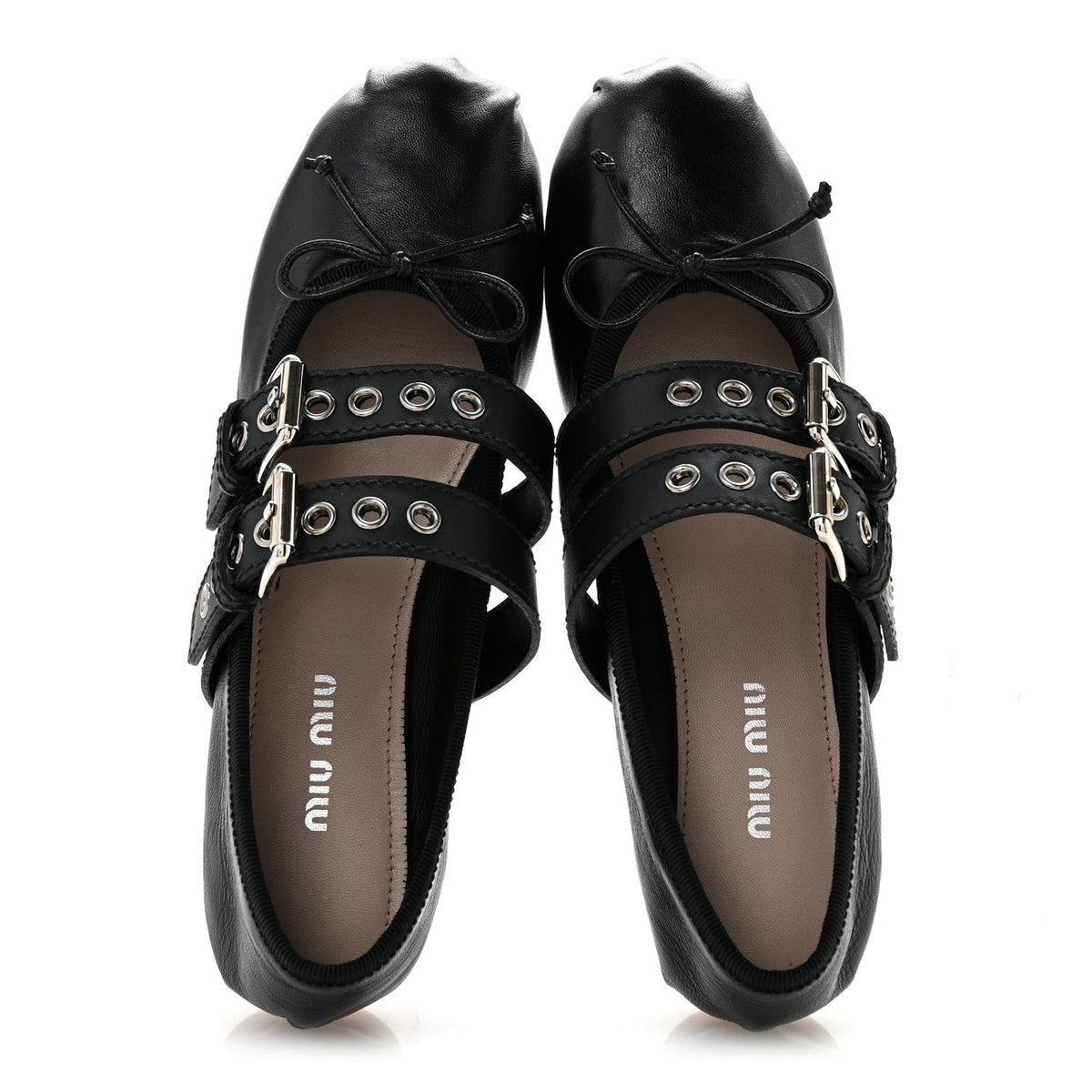 Miu Miu Nappa Vitello Nevada Women's Double Buckle Ballerina Flats 36 Black
