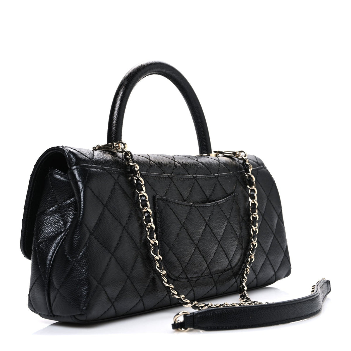 Maxi Quilted Caviar Flap Shoulder Bag - Black
