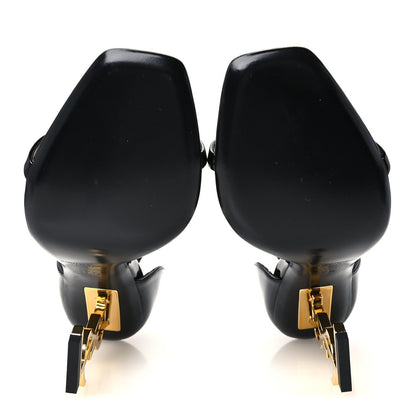 Saint Laurent Patent Calfskin Women's Opyum 110 Sandals 37.5 Black Gold