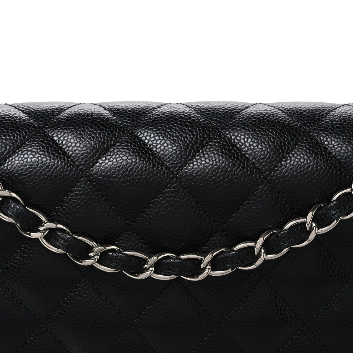 Quilted Caviar Flap Shoulder Bag - Black