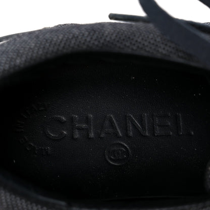Chanel Toile Suede Calfskin Women's CC Low Top Sneakers 36 Dark Grey