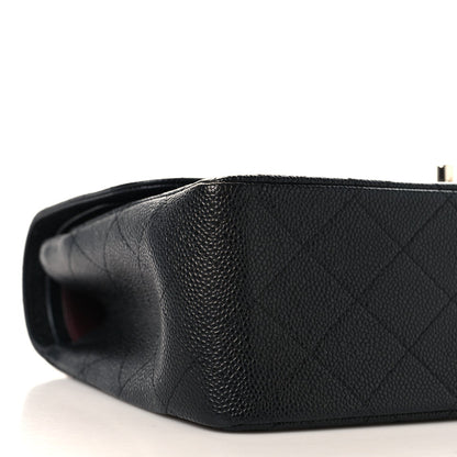 Quilted Caviar Flap Shoulder Bag - Black