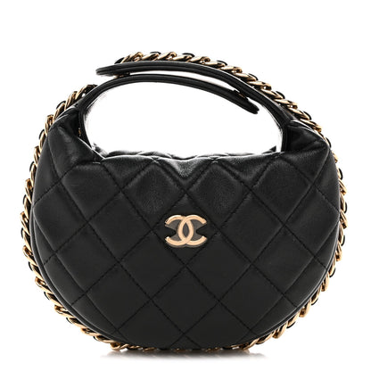 Quilted Lambskin Hobo Bag - Black