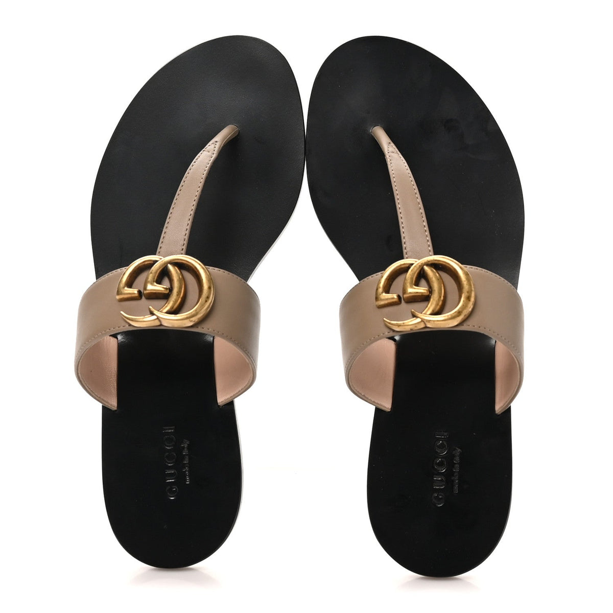 Gucci Calfskin Women's GG Marmont Thong Sandals 35.5 Mud