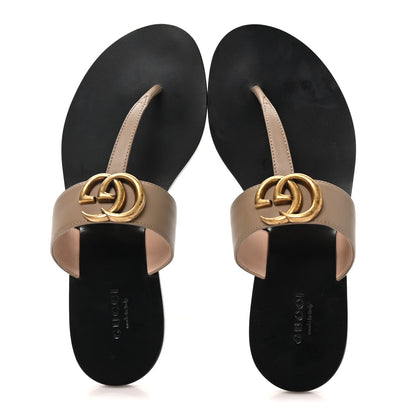 Gucci Calfskin Women's GG Marmont Thong Sandals 35.5 Mud
