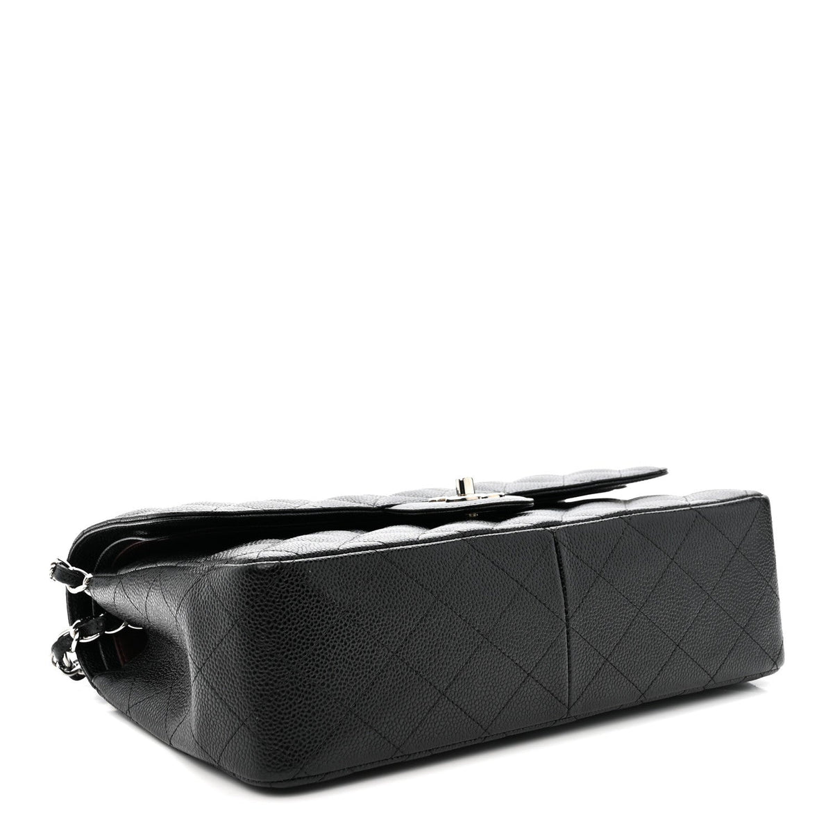 Quilted Caviar Flap Shoulder Bag - Black