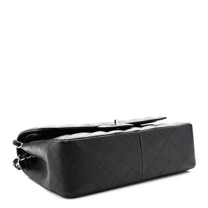 Quilted Caviar Flap Shoulder Bag - Black