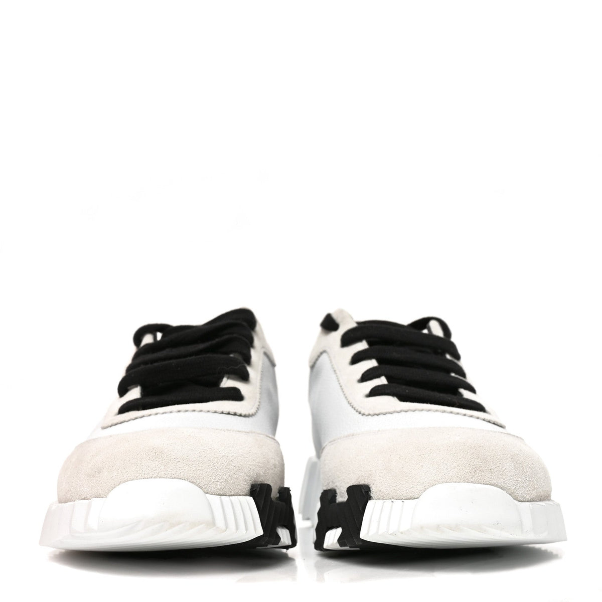 Hermes Calfskin Suede Goatskin Women's Bouncing Sneakers 37.5 White Black