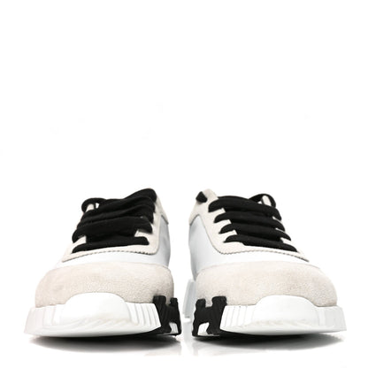 Hermes Calfskin Suede Goatskin Women's Bouncing Sneakers 37.5 White Black