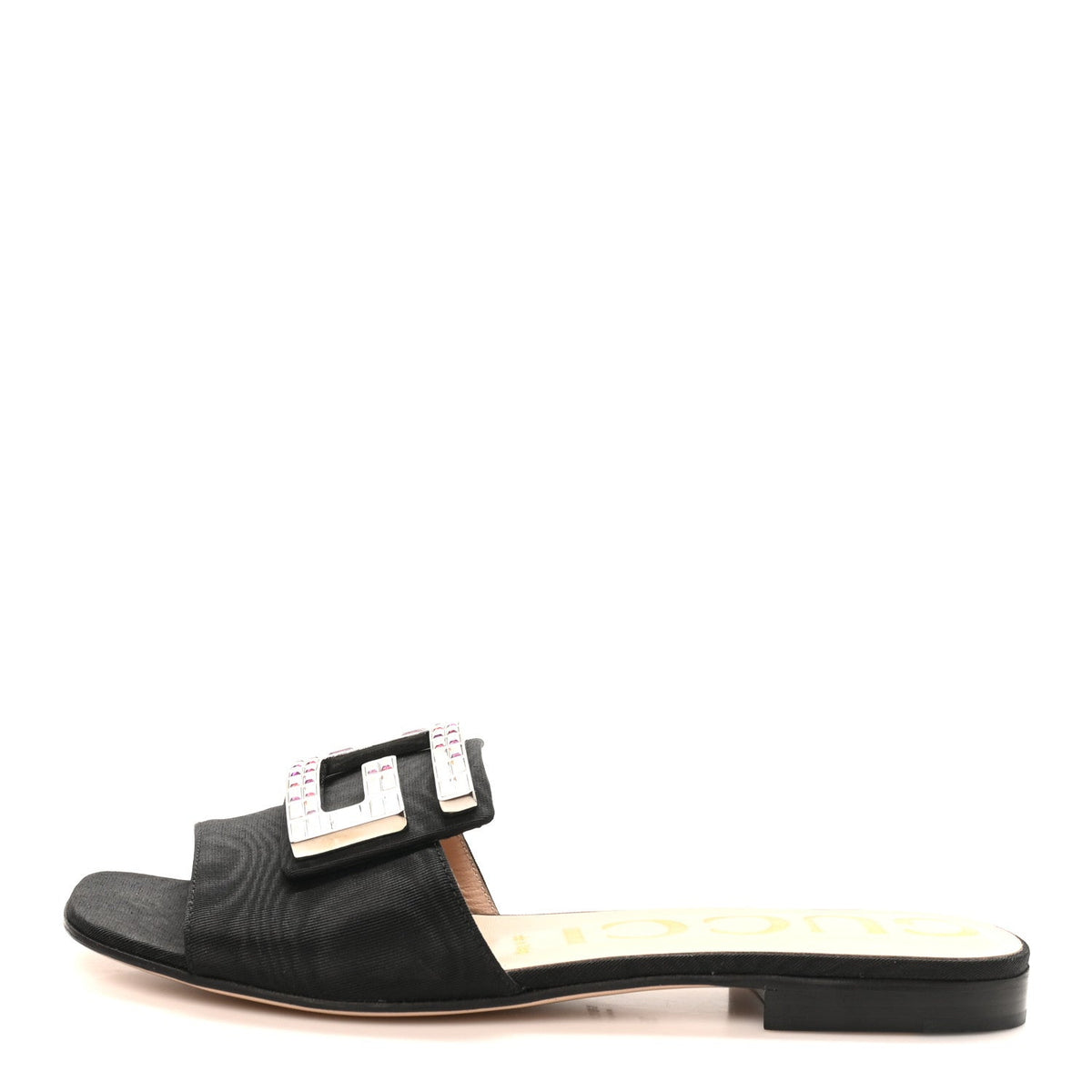 Moire Fabric Crystal Square G Madelyn Slide Sandals Black