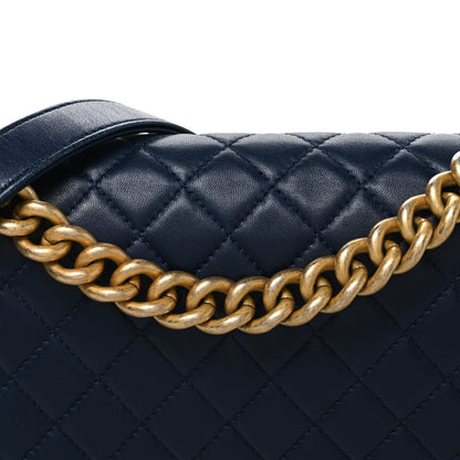 Medium Quilted Lambskin Flap Shoulder Bag - Dark Navy