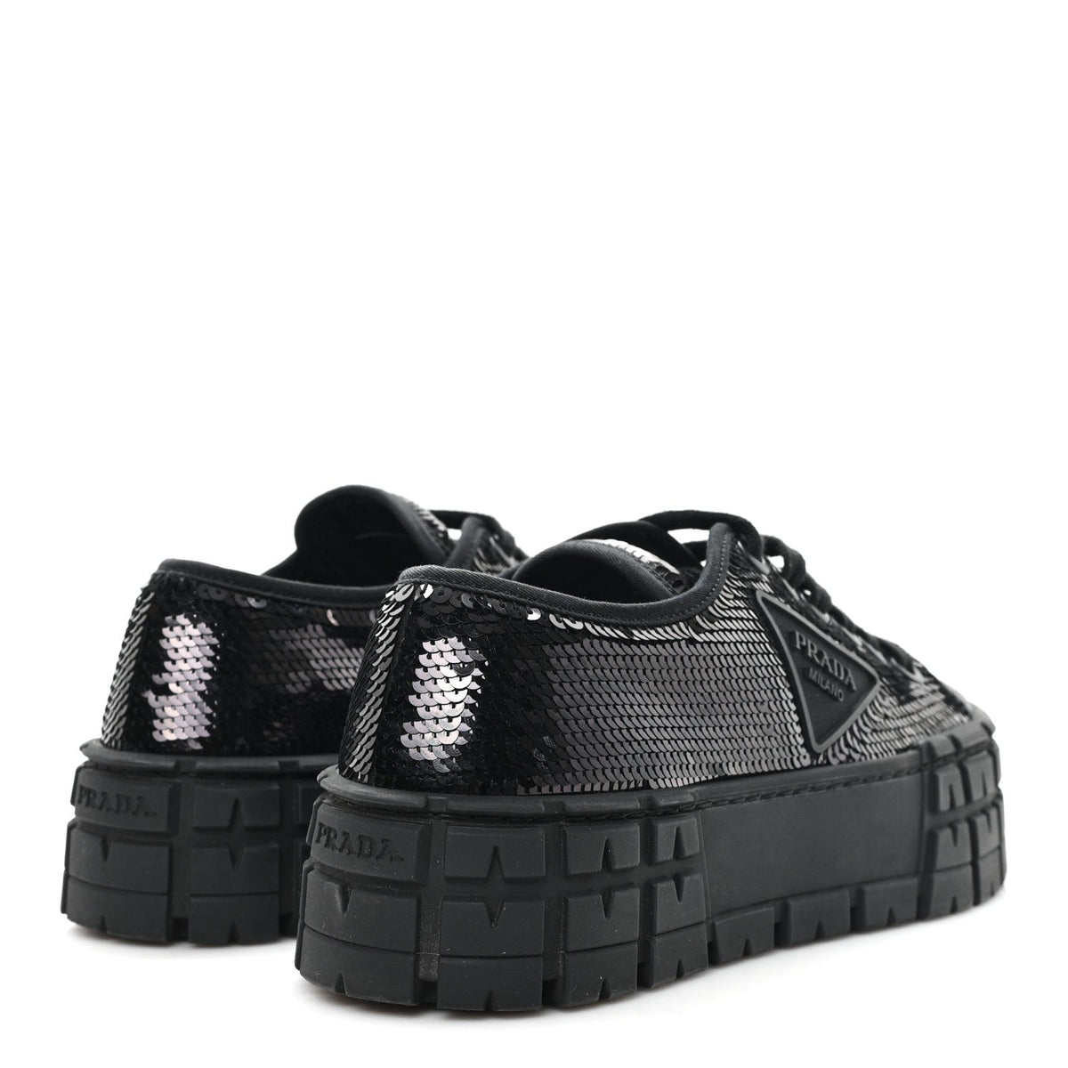 Prada Paillettes Triangle Logo Double Wheel 50mm Women's Sneakers 37 Black