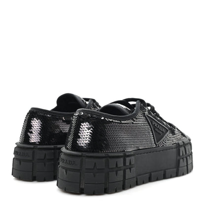 Prada Paillettes Triangle Logo Double Wheel 50mm Women's Sneakers 37 Black