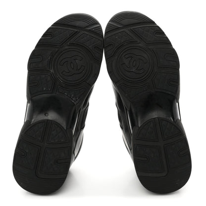 Chanel Lambskin Fabric Women's CC Uniform Sneakers 39 Black
