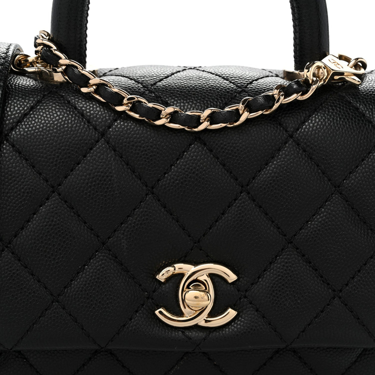 Mini Quilted Caviar Flap Shoulder Bag - Black