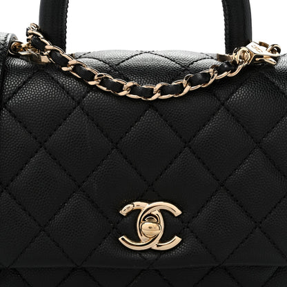 Mini Quilted Caviar Flap Shoulder Bag - Black