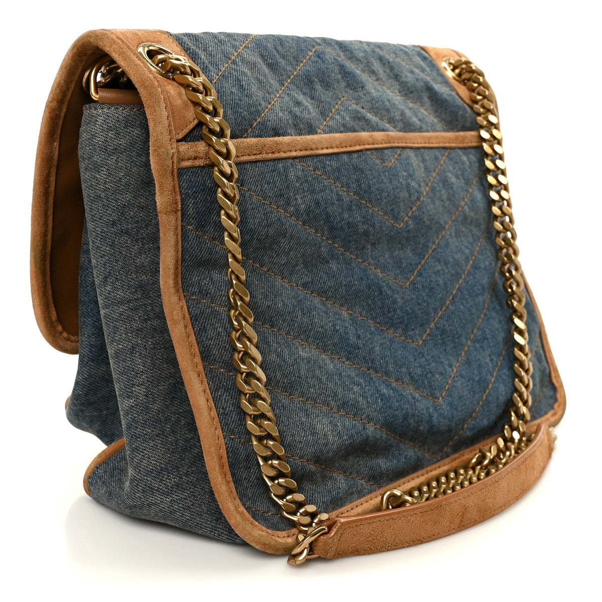 Medium Suede Satchel Bag - Blue