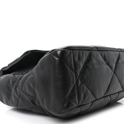 Large Quilted Goatskin Flap Shoulder Bag - Black