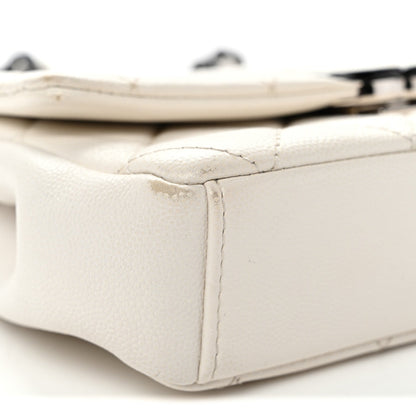Small Quilted Caviar Flap Shoulder Bag - White