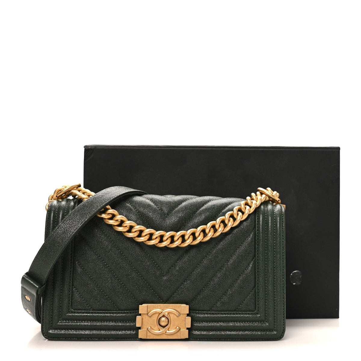 Medium Quilted Caviar Flap Shoulder Bag - Green