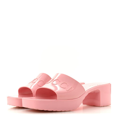 Gucci Rubber Women's Platform Logo Slide Sandals 38 Wild Rose