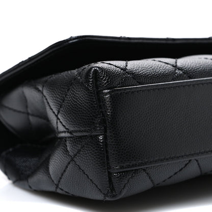 Maxi Quilted Caviar Flap Shoulder Bag - Black