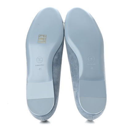 Chanel Suede Cap Toe Camellia Women's Ballerina Flats Light Blue