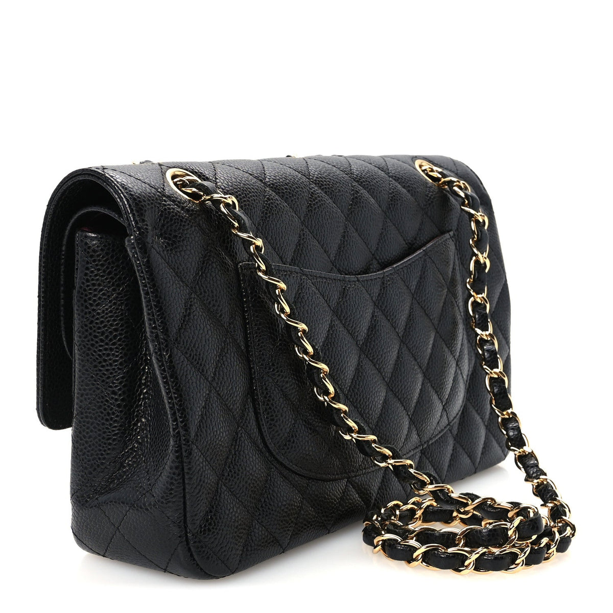 Medium Quilted Caviar Flap Shoulder Bag - Black