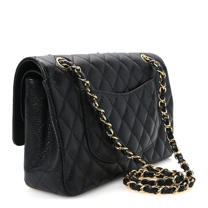 Medium Quilted Caviar Flap Shoulder Bag - Black
