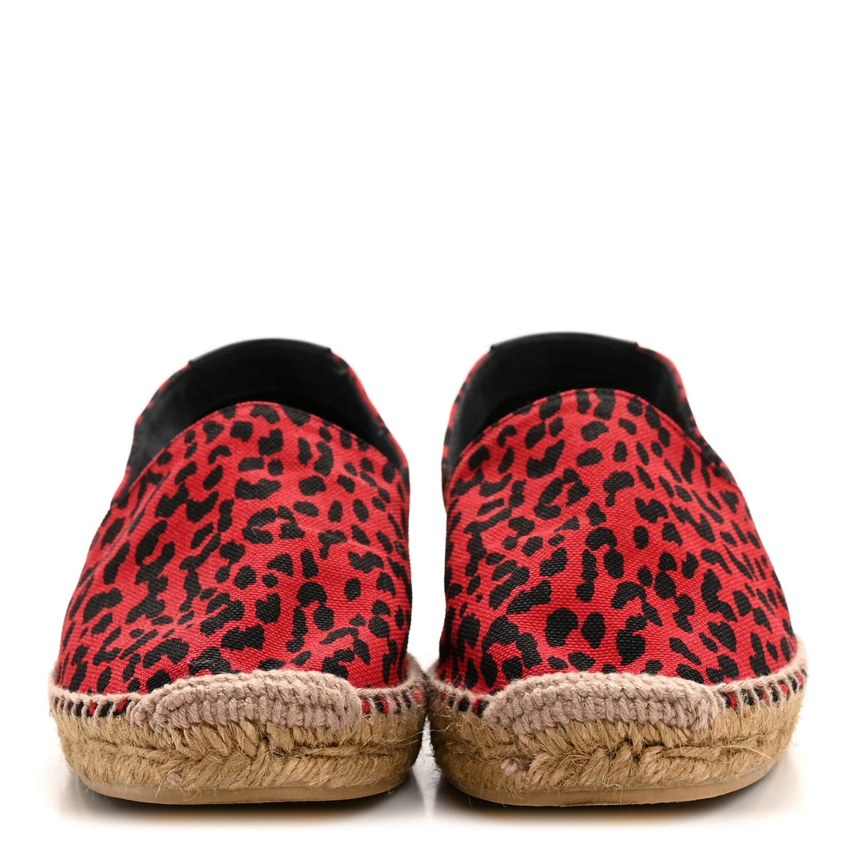 Saint Laurent Canvas Women's Leopard Print Espadrilles 38 Red Black