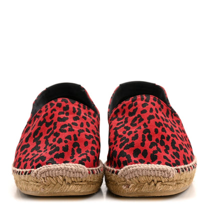 Saint Laurent Canvas Women's Leopard Print Espadrilles 38 Red Black