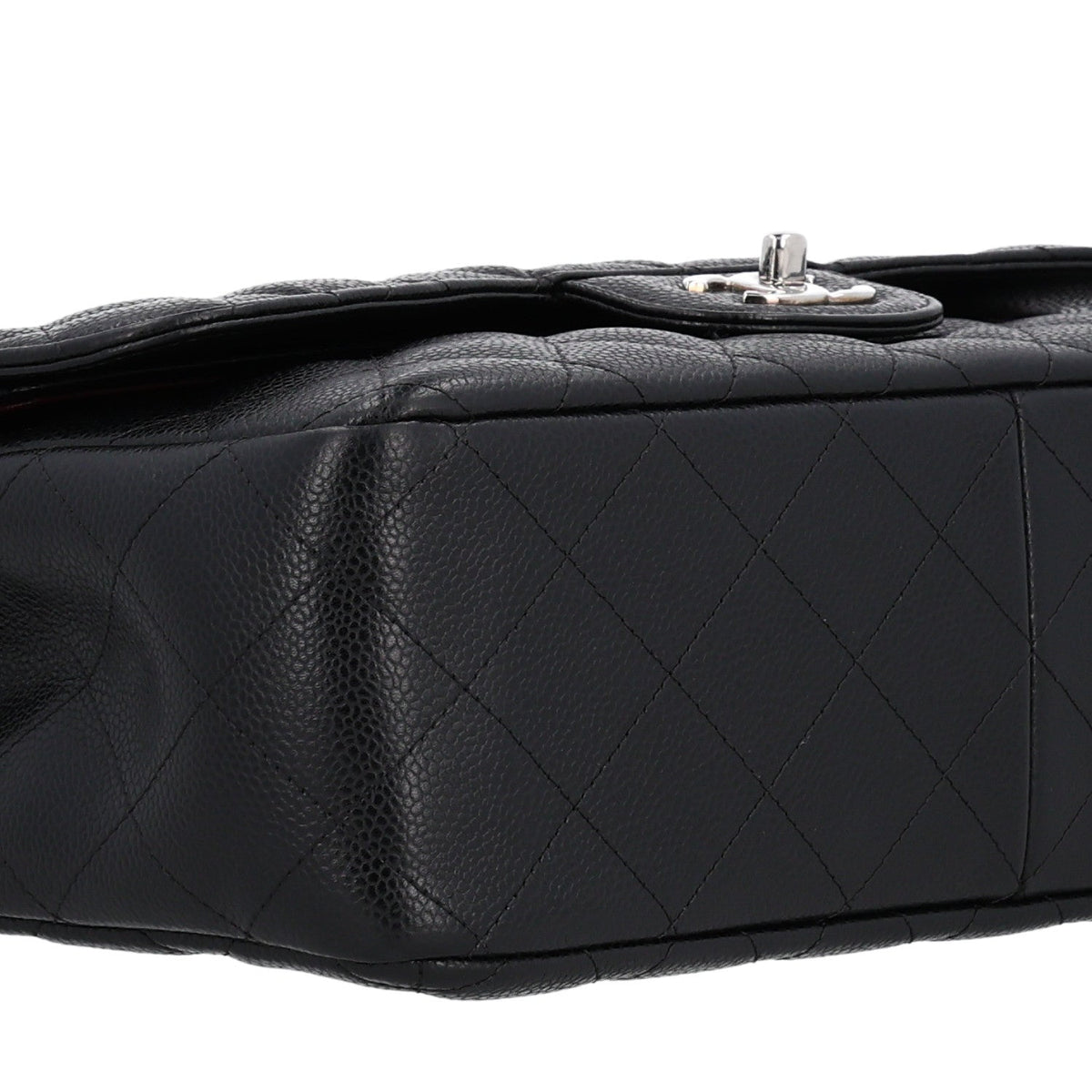 Quilted Caviar Flap Shoulder Bag - Black