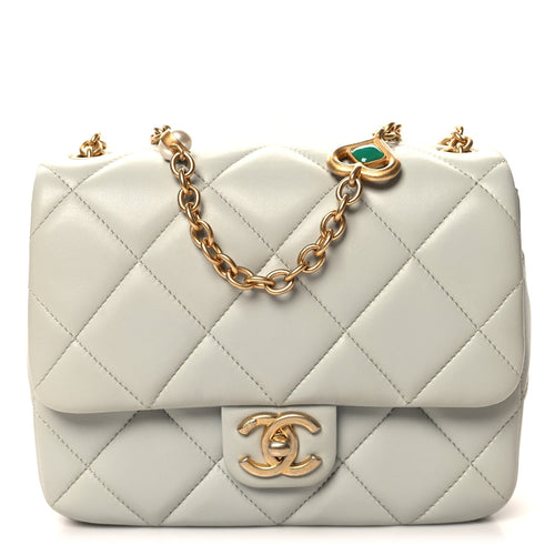 Mini Quilted Lambskin Flap Shoulder Bag - Light Blue