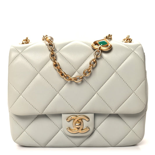 Mini Quilted Lambskin Flap Shoulder Bag - Light Blue