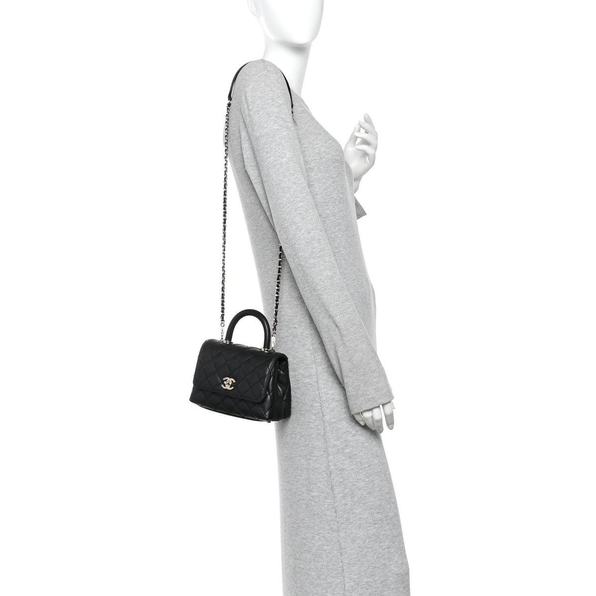 Mini Quilted Caviar Flap Shoulder Bag - Black