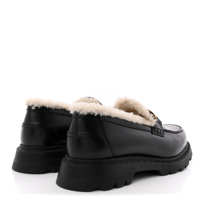 Christian Dior Brushed Calfskin Shearling Women's Dior Code Loafers 41 Black