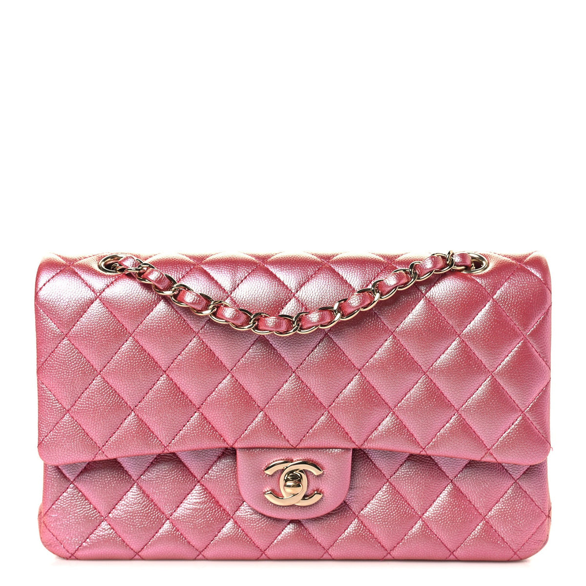 Medium Quilted Caviar Flap Shoulder Bag - Pink
