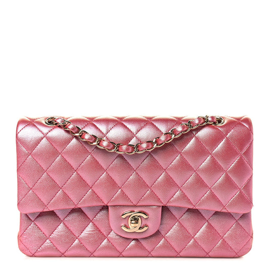 Medium Quilted Caviar Flap Shoulder Bag - Pink