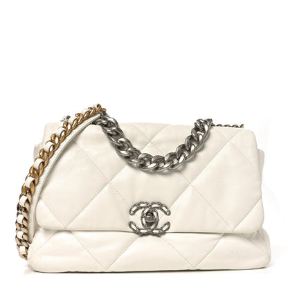 Large Quilted Flap Shoulder Bag - White